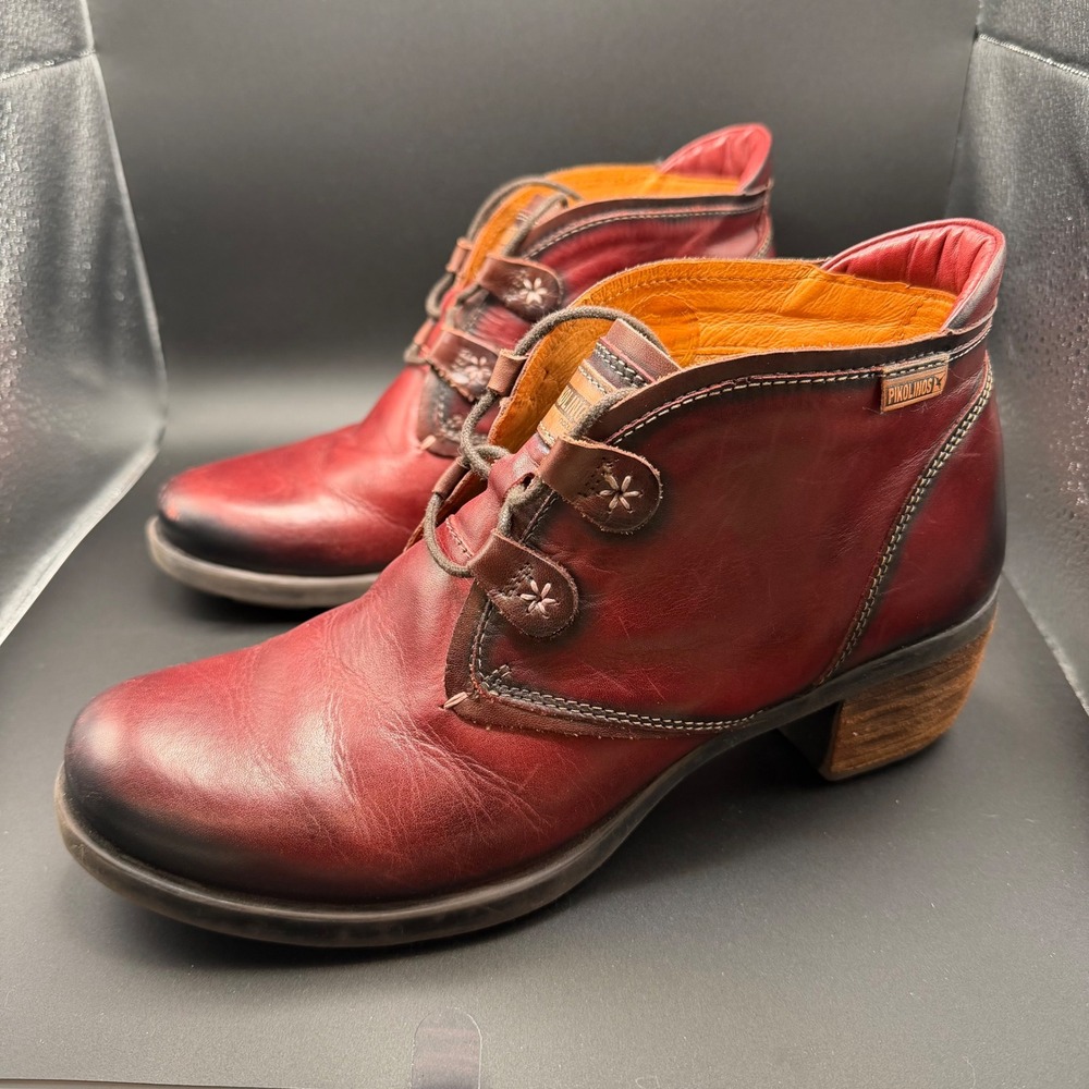 Pikolinos Le Mans 838-8996 Ankle Boots Burgundy Leather Lace Up‎ Chunky Heel 41